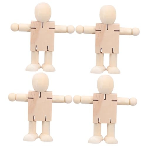 HEALSOPTHY 4 Stück Teiliges DIY Holzroboter Unvollendete Kleine Holzpuppe mit Robuster Struktur zum Bemalen und Dekorieren Kreative Graffiti Holzfigur für Wohnraumgestaltung von HEALSOPTHY