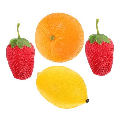 HEALSOPTHY 4 Stück Teiliges Obst Shaker aus Kunststoff Realistische Maracas in Orange Zitrone und Erdbeere Kinderfreundliches Percussion Instrument Fördert und Handkoordination für von HEALSOPTHY