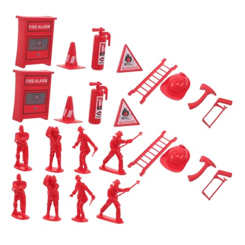 HEALSOPTHY 5 Sätze Feuerwehrmann Spielset aus Kunststoff Mini Feuerlöscher und Feuerwehr-Accessoires für Puppenhaus Rollenspiel Teamwork und Fotorequisiten von HEALSOPTHY