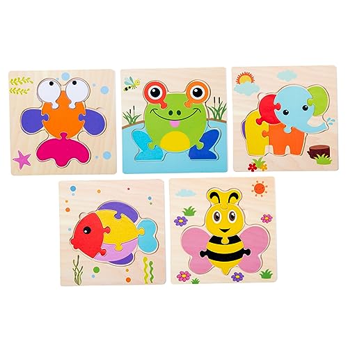 HEALSOPTHY 5 Stück 1 Satz Puzzlebrett aus Holz Puzzlematte Puzzles aus Holz Puzzle für pädagogisches Cartoon Holzpuzzles Bambus von HEALSOPTHY