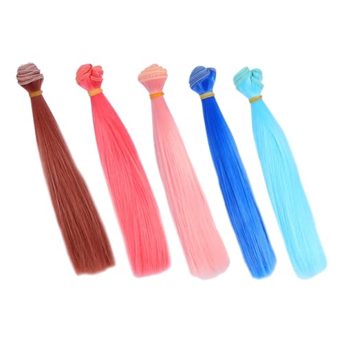 HEALSOPTHY 5 Stück Hochtemperaturfaser Puppenperücke Gerade Puppenhaarsträhnen DIY Bastelzubehör Verstellbare Für Puppenfrisuren Puppenherstellung von HEALSOPTHY