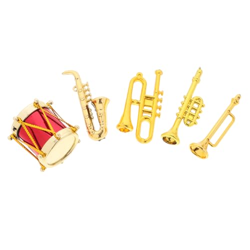HEALSOPTHY 5 Stück Miniatur-musikinstrumente Mini-Instrumente Miniatur-Musical Puppenhaus Mini Mini- -Layout-schmuck Miniatur-Saxophon Trompetenhorn Für Plastik Golden von HEALSOPTHY