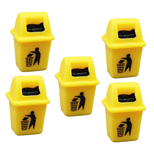 HEALSOPTHY 5 Stück Mülleimer-Modell Mini Abfall Kleiner Mülleimer Weidenkorb Kappe Körbe Aufbewahrungswürfel Kleiner Müll Kann Behälter Mülltonne Deckel Yellow Harz von HEALSOPTHY
