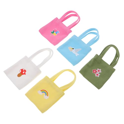 HEALSOPTHY 5 Stück Teiliges Mini Canvas Schultertaschen Bunte Miniature Handtaschen für Puppen Robuste Kleine Stofftaschen für Puppenhaus Zubehör für Mädchen und Sammler von HEALSOPTHY