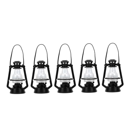 HEALSOPTHY 5 Stück Teiliges Miniatur Kerosinlampen Modell Schwarze Vintage Laternen Dekoration Realistische Puppenhaus Zubehör DIY Bastelmaterial für Foto Requisiten und Festtagsgestaltung von HEALSOPTHY