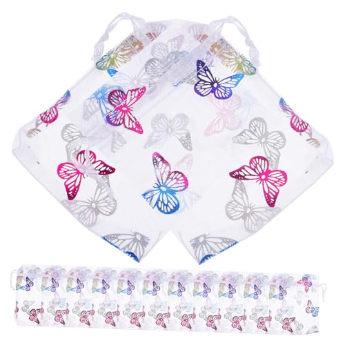 HEALSOPTHY 50 Stück Kleine Organza Geschenkbeutel mit Goldfarbenem Schmetterlingsdruck Transparente Mesh Beutel für Hochzeit Party Schmuckverpackung und Süßigkeiten Geschenkverpackung von HEALSOPTHY