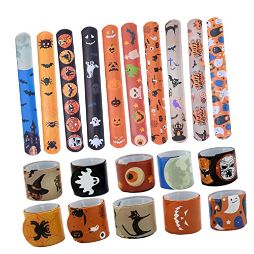 HEALSOPTHY 50 Stück Teiliges Halloween Slap Wristband Armband mit Zufälligen Mustern Material Bequem und Langlebig als Partydeko und Kindergeburtstag Mitgebsel von HEALSOPTHY