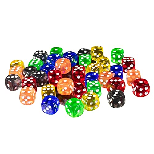 HEALSOPTHY 50 Stück Transparente Würfel Spiel Würfel sechsseitige Würfel Farbspiel Partygeschenk Würfelspiel Spielzubehör Zubehör für Brettspiele Bunte Würfel Acryl Zufällige Farbe von HEALSOPTHY