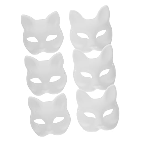 HEALSOPTHY 6 Stück DIY Katzen und Fuchsmaske Weiße Leere Halbgesichtsmaske aus Papiermasse für Bastelprojekte Cosplay und Halloween Partys Individuell Gestaltbar von HEALSOPTHY
