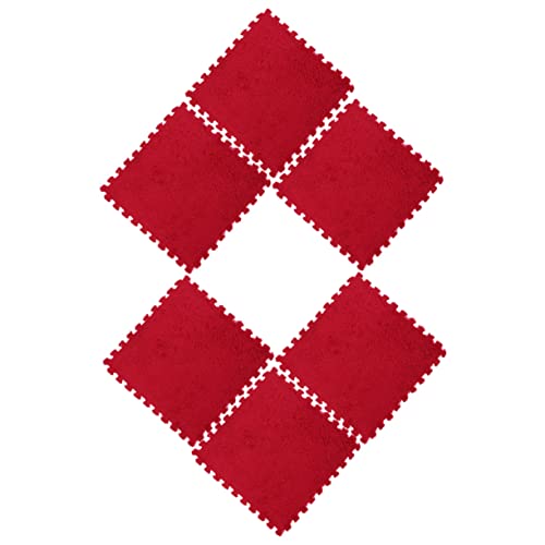 HEALSOPTHY 6 Stück Puzzle-Matte Kleinkinder Rätsel Unterlage Kleinkindspiel Mat Bodenbelag Schaum Spielmatte Verriegelung Auswechselbare Fußmatten Auswechselbare Bodenfliesen Samt Rot von HEALSOPTHY