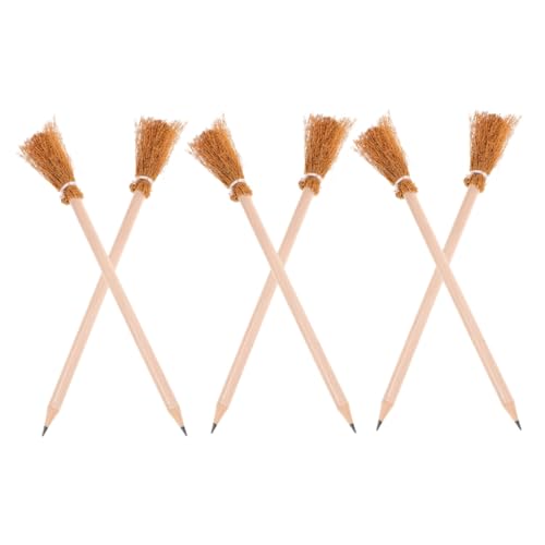 HEALSOPTHY 6 Stück Teiliges Hexenbesen Schreibset Kleine Besen Bleistifte aus Naturbelassenem Kiefernholz Leicht Handlich Radierbar zum Schreiben Zeichnen Notizen Halloween Partygeschenk von HEALSOPTHY