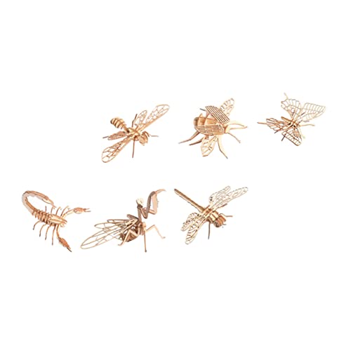 HEALSOPTHY 6 Stück Teiliges Holzpuzzle mit Insekten und Tiermodellen DIY Montage Bausatz aus Sicherem Holzmaterial mit Abgerundeten Kanten Pädagogisches zum Basteln und Kreativen Gestalten von HEALSOPTHY
