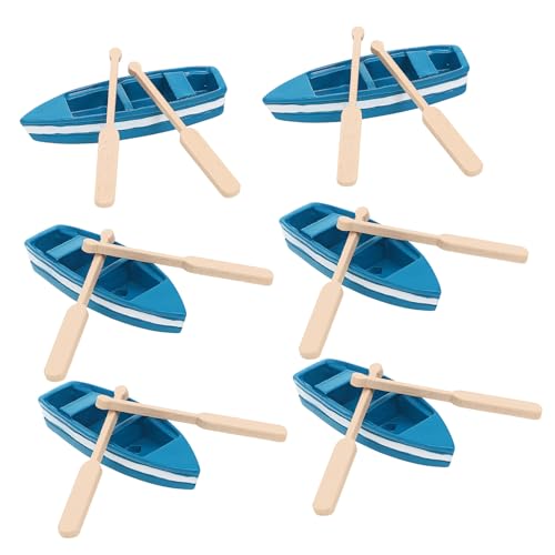 HEALSOPTHY 6 Stück Teiliges Mini Holzboot mit Ruder Paddel Realistische Segelboot Tischdekoration Robuste Ozeanische Raum Deko Nautische Ornamente für Schreibtisch und Regale von HEALSOPTHY