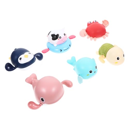 HEALSOPTHY 6 Stück Teiliges Wassertoy Wind Up Badewannenspielzeug mit Bunten Tieren Kuh Wal Pinguin Schildkröte Fördert Spaß Beim von HEALSOPTHY