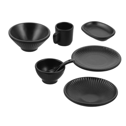 HEALSOPTHY 7 Stück Teiliges Miniatur-dinnerware-Set Japanischem Streifendesign Stabilem Legierungsmaterial für Puppenhaus-küchenzubehör DIY Micro Landscape Dekoration Realistische von HEALSOPTHY