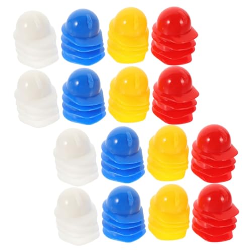 HEALSOPTHY 80 Stück Teiliges Mini sicherheitshelm Kunststoff Kleine Bauhelme in Rot Blau Gelb Weiß Dekorative Miniaturhelme für Puppen Modellbau Partydeko und Outdoor aktivitäten von HEALSOPTHY