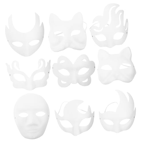 HEALSOPTHY 9 Stück Teiliges DIY Papiermasken zum Bemalen Weiße Halloween Masken aus Papierpulpe Leichte Unbemalte Gesichtsmasken für Karneval Kostüm und Maskenpartys Kreative Bastelmasken von HEALSOPTHY