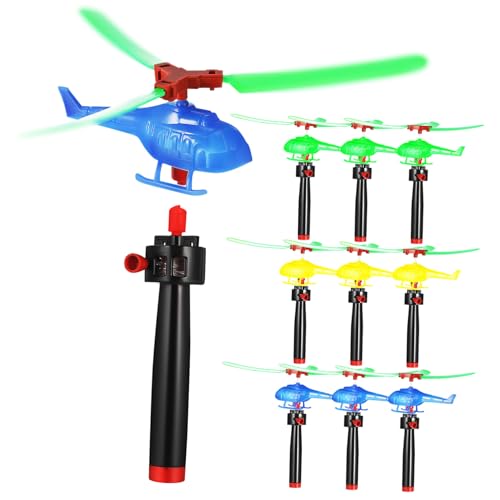HEALSOPTHY 9 Stück Teiliges Flugspielzeug mit Zugschnur Bunte Kunststoff Helikopter Leichte Outdoor Sportspielzeuge Einfach zu Starten für Partys und Aktivitäten im Freien von HEALSOPTHY