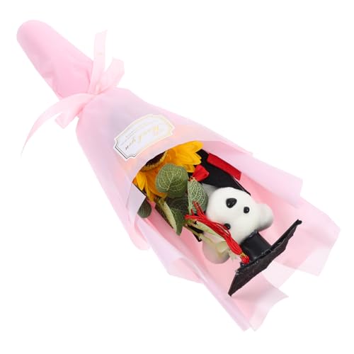 HEALSOPTHY Abschluss Bärenbouquet mit Sonnenblumen und Doktorhut Niedliches Plüschtier für Graduierungen zur Abschlussfeier Dekoration für Wohnräume für Absolventen von HEALSOPTHY