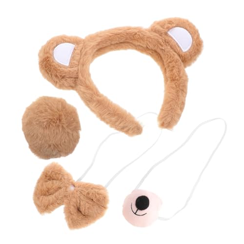 HEALSOPTHY Bärenkostüm Set Teilig mit Leichtem Bärenohren Haarreif Nasen Accessoire und Schleife für Cosplay Party Halloween Karneval von HEALSOPTHY