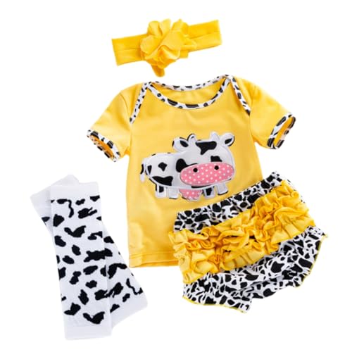 HEALSOPTHY Cartoon Doll Kleidung Teilig Baumwolle Bekleidung Mädchen Kurzarm Shirt Shorts Gelb Kuhmuster Zubehör für Reborn Puppen Babyparty von HEALSOPTHY