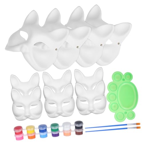 HEALSOPTHY DIY Fuchsgesicht Papiermasken mit Farben Farben und Pinseln Elastisch Leichte Tiermasken zum Bemalen für Halloween Kostüm und Karneval Party von HEALSOPTHY