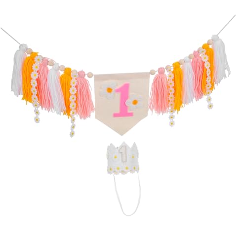 HEALSOPTHY Daisy Hochstuhl Banner für Geburtstag mit Boho Quasten und Kronenhut Vielseitige Partydekoration für Festliche Tisch Hängedeko Geburtstags-partyzubehör HEALSOPTHY Daisy Hochstuhl Banner für Geburtstag mit Boho Quasten und Kronenhut Vielseitige Partydekoration für Festliche Tisch Hängedeko Geburtstags-partyzubehör von HEALSOPTHY