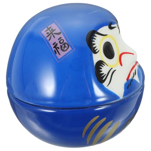 HEALSOPTHY Daruma Figurine Wackel Figur Japanische Glücksstatue Keramik Desktop Deko Blau Glücksbringer von HEALSOPTHY
