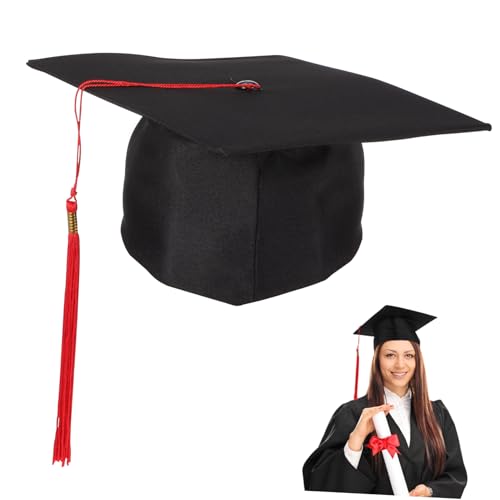 HEALSOPTHY Doktorhut für Erwachsene mit Roter Quaste Stilvolles Abschlusskostüm Zubehör für Graduierungen Cosplay und Schulversammlungen Wiederverwendbar und Bequem Ergänzung zur Robe von HEALSOPTHY