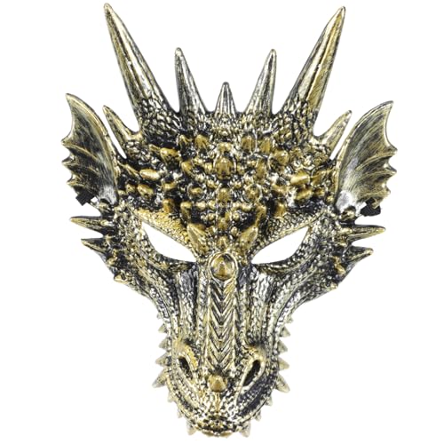 HEALSOPTHY Drachenmaske Halloween Party Maske Cosplay Vollgesichtsmaske Tiermotiv Unisex aus Hochwertigem Kunststoff Goldfarben für Karneval Kostüm Zubehör von HEALSOPTHY