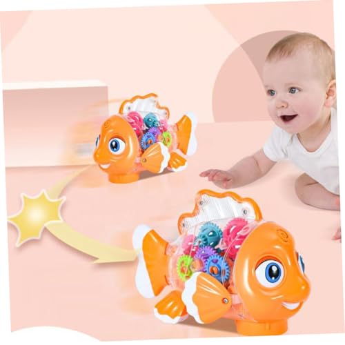 HEALSOPTHY Elektronisches Fischspielzeug mit Licht und Musik Transparentes Getriebe Laufendes Kinderauto Batteriebetriebenes Geschenkset für Kleinkinder Inklusive Schraubendreher von HEALSOPTHY