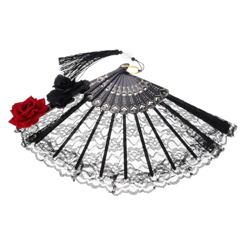 HEALSOPTHY Faltbarer Spitzen handfächer Schwarz Gothic Lolita Stil mit Rosen quaste Tragbarer Spitzenfächer Vintage Look für Halloween Party Cosplay Hochzeit Tanzaufführung HEALSOPTHY Faltbarer Spitzen handfächer Schwarz Gothic Lolita Stil mit Rosen quaste Tragbarer Spitzenfächer Vintage Look für Halloween Party Cosplay Hochzeit Tanzaufführung von HEALSOPTHY