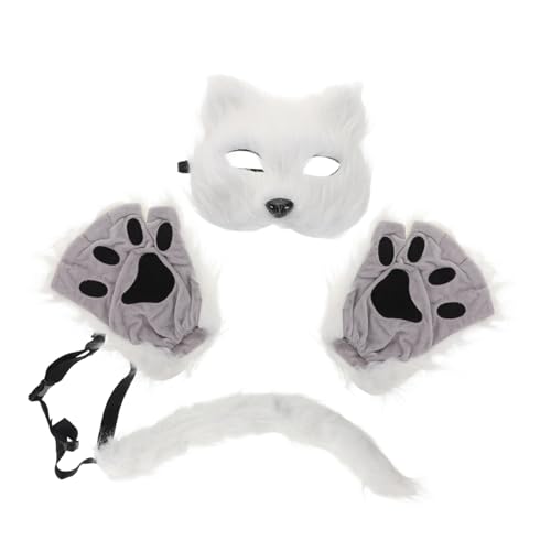 HEALSOPTHY Fluffy Fox Halbgesichtsmaske mit Kunstpelz Pfotenhandschuhe Weiches Material Verstellbar Leicht für Halloween Cosplay Party Maskerade und Kostümierung von HEALSOPTHY