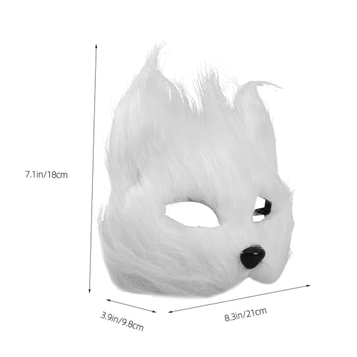 HEALSOPTHY Fuchs Halbgesichtsmaske Weiß Langhaarig Karneval Kostüm Party Cosplay Elastisch Komfortabel Halloween Tiermaske von HEALSOPTHY