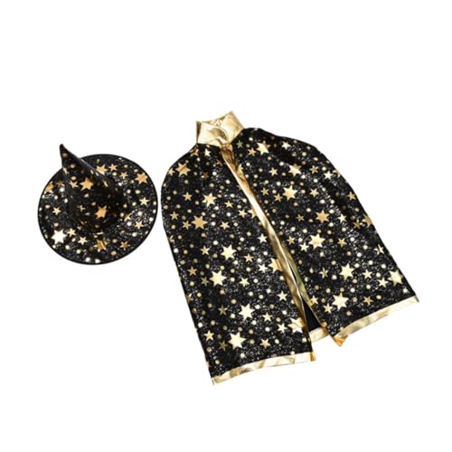 HEALSOPTHY Fünf Sterne Umhang Halloween Cosplay Kostüm Kapuzenumhang Schwarz für Party Bühne Mittelalterliche Hexe Langlebig Einfach zu Tragen von HEALSOPTHY