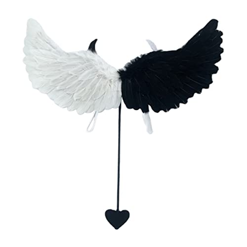 HEALSOPTHY Halloween Flügel Kostüm Zubehör für Erwachsene Schwarze und Weiße Federflügel für Karneval Cosplay Maskerade und Festivals Leicht Bequem für Aufführungen und Fotoshootings von HEALSOPTHY