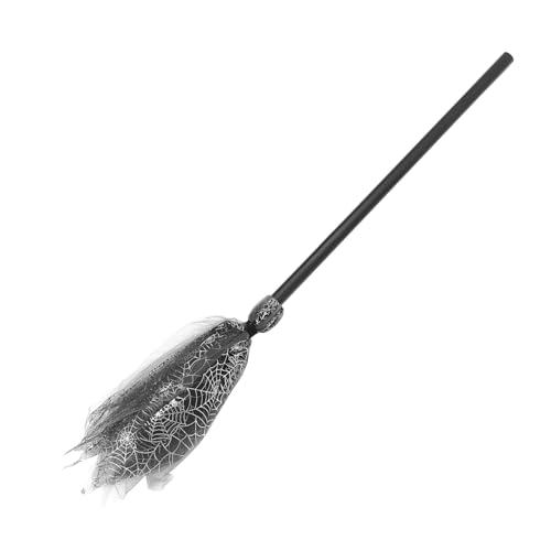 HEALSOPTHY Halloween Hexenbesen mit Spinnennetz Stoff Schwarzer Besen als Cosplay Requisite für Hexen Kostüm Halloween Party Dekoration Langlebiges Zubehör für Erwachsene von HEALSOPTHY