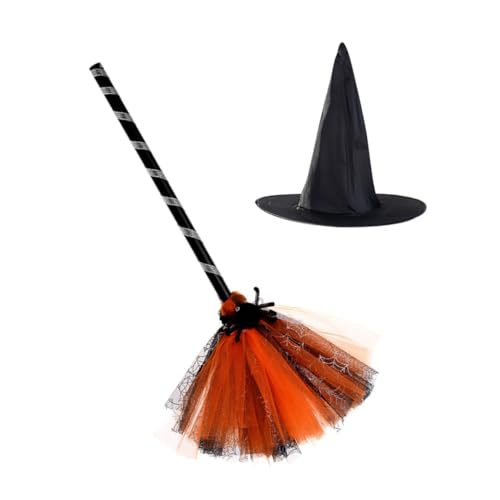 HEALSOPTHY Halloween Hexenhut und Besen Teiliges Cosplay Kostümzubehör für Damen Leicht und Bequem Klassische Hexen Partyaccessoires für Halloween und Festtagsfeiern von HEALSOPTHY