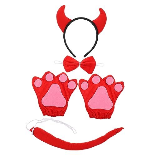 HEALSOPTHY Halloween Kuhkostüm Set Cosplay Kit mit Weichem Baumwollhorn Stirnband Schleife und Handschuhen Bequemes Partyzubehör für Karneval und Kostümveranstaltungen von HEALSOPTHY