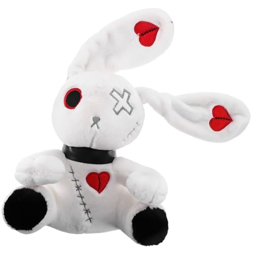 HEALSOPTHY Halloween Kuscheltier Hase Plüsch mit Großen Ohren Gruseliger Bunny Stofftier für Halloween Deko Lustiges Plüsch Kaninchen Weiß Party und Dekoration von HEALSOPTHY
