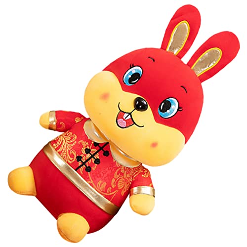 HEALSOPTHY Hasenpuppe des neuen Jahres Sachen Figur knuddelig chinesische neujahrsdekoration hasenkuscheltiere Plüsch-Kaninchen-Puppe entzückendes Häschendekor PP Baumwolle rot von HEALSOPTHY