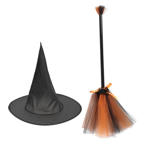 HEALSOPTHY Hexenbesen und Hexenhut Halloween Kostüm Leicht und Bequem Fasching Karneval Party Requisiten für Erwachsene von HEALSOPTHY