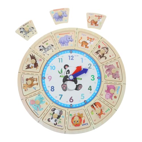 HEALSOPTHY Holz Lernuhr Uhr mit Tiermotiven Kognitive Lernuhr aus Robustem Holz für Kleinkinder Pädagogisches Puzzle für Vorschule und Kinderzimmer Dekoration von HEALSOPTHY
