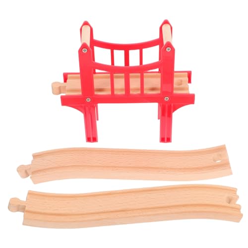 HEALSOPTHY Holzeisenbahn Zubehör mit Geraden Holzgleisen und Roter Brücke Kompatibel mit Thomas Zug Fördert Kreatives Flexible Gleiswechsel Robustes Holzspielzeug von HEALSOPTHY