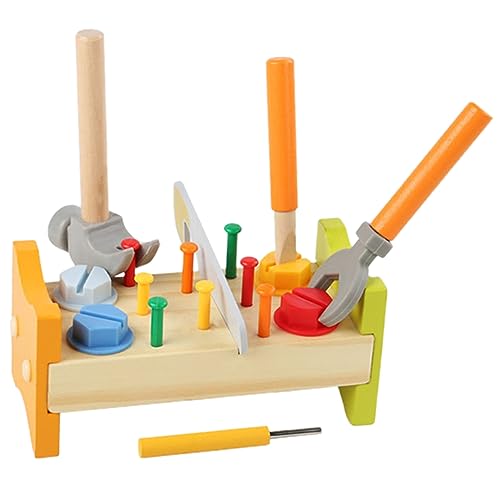 HEALSOPTHY Holzspielzeug Pounding Peg mit Hammer Pädagogisches Werkzeugset Sicherer Glatter Holz Werkzeugkasten für Motorische Entwicklung für Kleinkinder von HEALSOPTHY