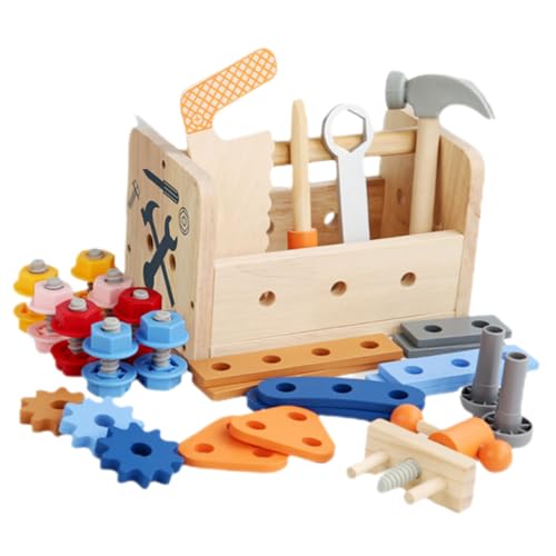 HEALSOPTHY Holzwerkzeugset Realistisches Lernspielzeug mit Tragbarem Werkzeugkorb Pädagogisches für Handwerkliche Fähigkeiten und Reparaturspaß für Jungen und Mädchen von HEALSOPTHY