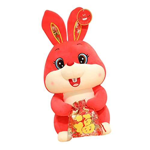 HEALSOPTHY Jahr der Kaninchenpuppe Ornament ausgestopft Kaninchen Flauschiges klein Hasen Kuscheltier hasenpuppe Kaninchengefüllter Stoffpuppe PP Baumwolle rot von HEALSOPTHY