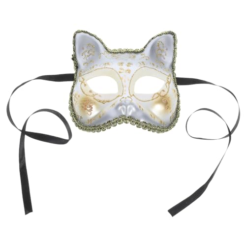 HEALSOPTHY Katzenmaske Halbgesichtsmaske Weiß Wiederverwendbar Atmungsaktiv Für Halloween Kostüm Party Cosplay von HEALSOPTHY