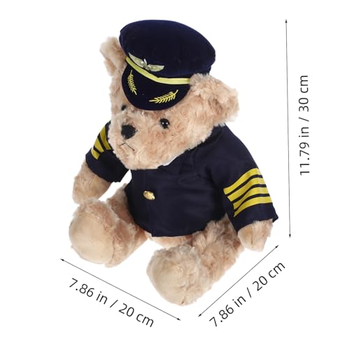 HEALSOPTHY Kuscheliger Plüschbär mit Kapitänsuniform Weiches Flugzeugpilot Stofftier Kuschelkissen für Babyzimmer Dekoration von HEALSOPTHY