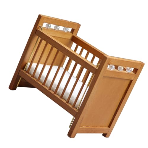 HEALSOPTHY Mini Puppenhaus Möbel Miniaturbett mit Weißer Matratze Robustes Holzspielzeug für Kinderzimmerdekoration Realistische Miniatur Kinderbett Attrappe Puppenhaus Zubehör von HEALSOPTHY